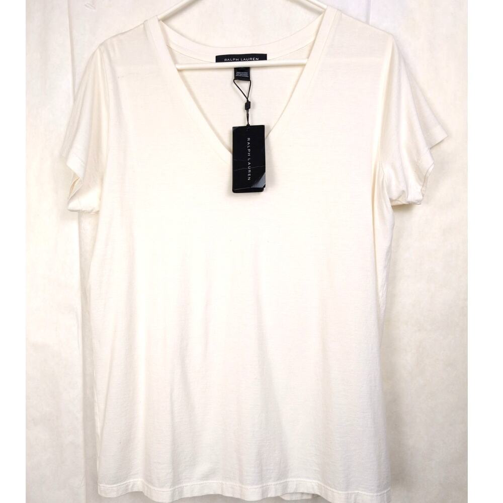 New Ralph Lauren black label ivory vneck tshirt Size XL Minimal Classic Staple
